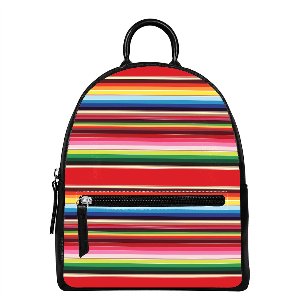Ethnic Mexican Blanket Stripe Print Leather Backpack