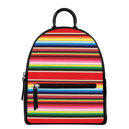 Ethnic Mexican Blanket Stripe Print Leather Backpack