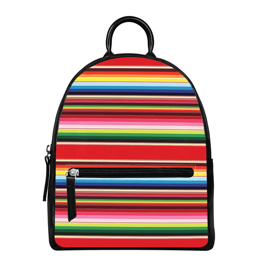 Ethnic Mexican Blanket Stripe Print Leather Backpack