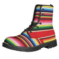 Ethnic Mexican Blanket Stripe Print Lace-Up Boots