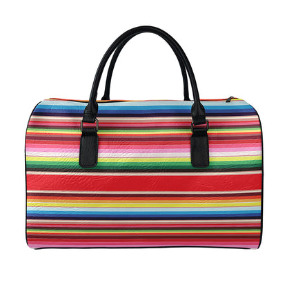 Ethnic Mexican Blanket Stripe Print Leather Duffle Bag