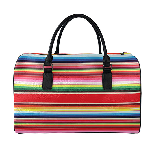 Ethnic Mexican Blanket Stripe Print Leather Duffle Bag