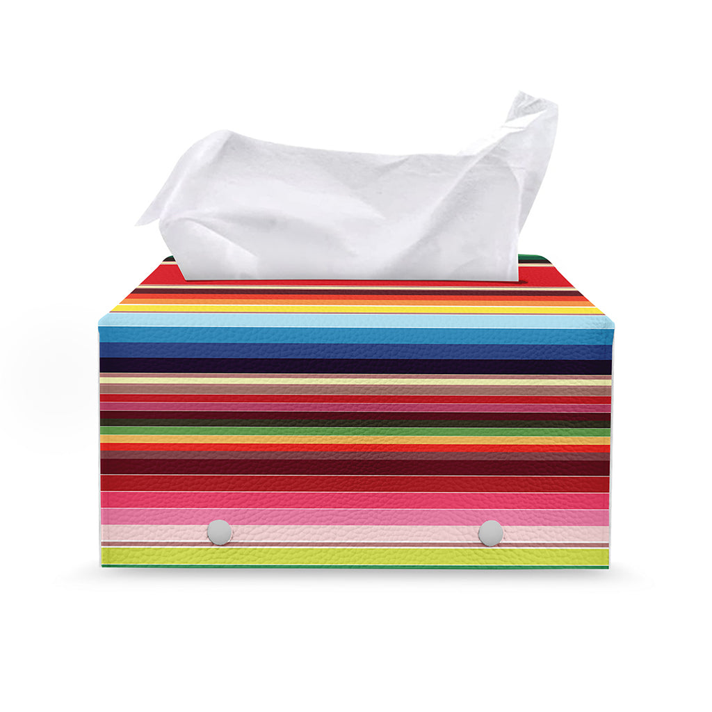 Ethnic Mexican Blanket Stripe Print Leather Tissue Box Cover