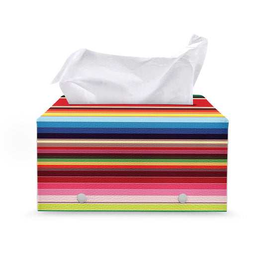 Ethnic Mexican Blanket Stripe Print Leather Tissue Box Cover