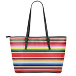 Ethnic Mexican Blanket Stripe Print Leather Tote Bag