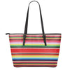 Ethnic Mexican Blanket Stripe Print Leather Tote Bag