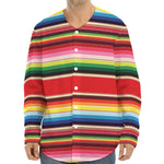 Ethnic Mexican Blanket Stripe Print Long Sleeve Baseball Jersey