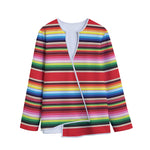 Ethnic Mexican Blanket Stripe Print Long Sleeve Short Coat