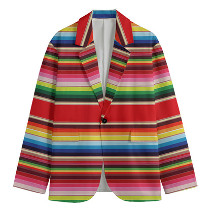 Ethnic Mexican Blanket Stripe Print Men's Cotton Blazer