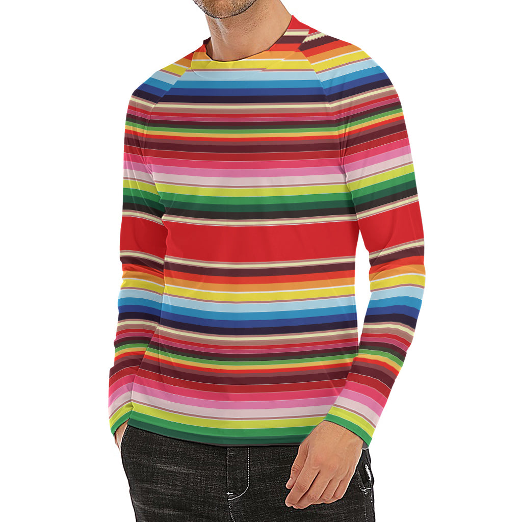 Ethnic Mexican Blanket Stripe Print Men's Long Sleeve Rash Guard