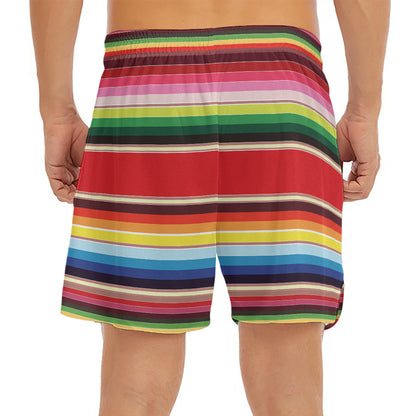 Ethnic Mexican Blanket Stripe Print Men's Split Running Shorts