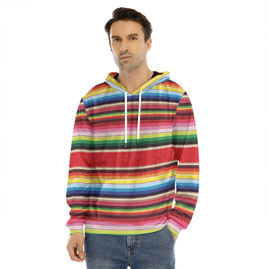 Ethnic Mexican Blanket Stripe Print Men's Velvet Pullover Hoodie