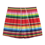 Ethnic Mexican Blanket Stripe Print Mesh Shorts