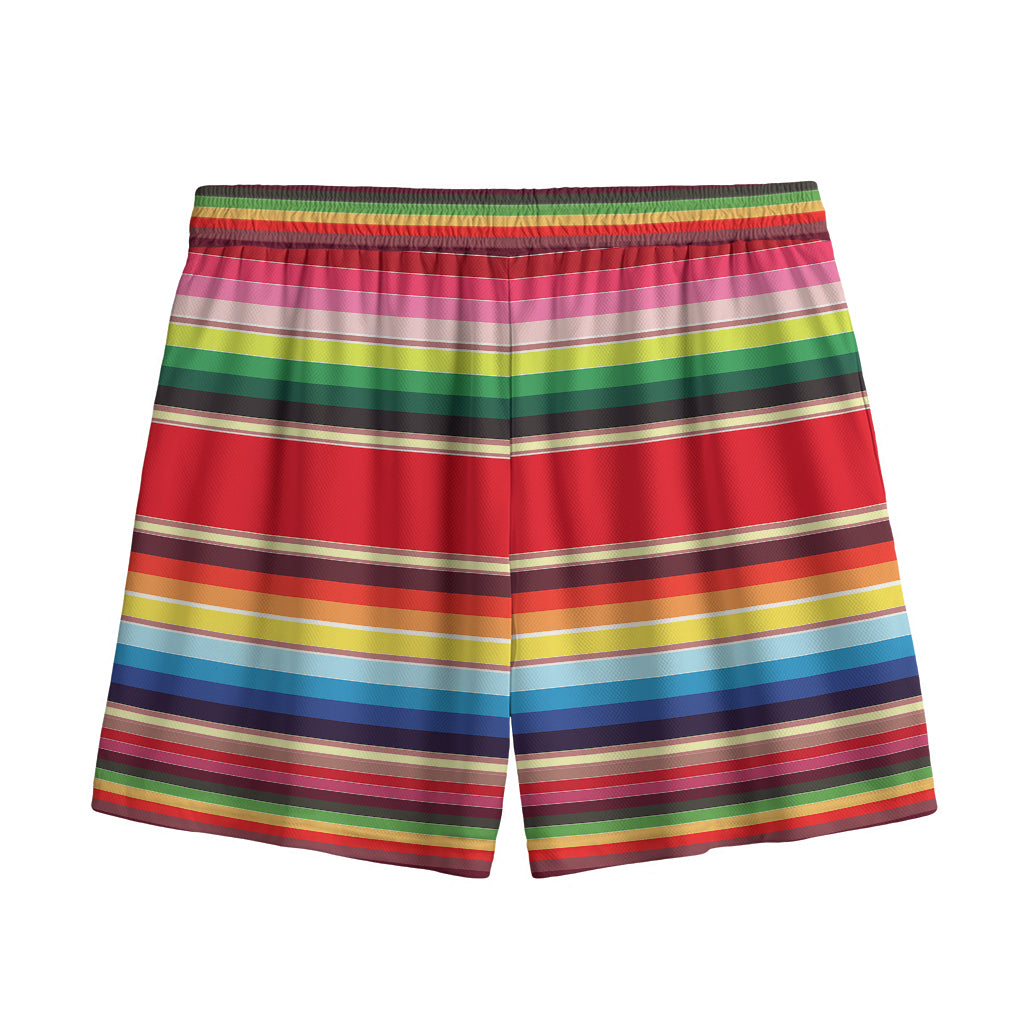 Ethnic Mexican Blanket Stripe Print Mesh Shorts