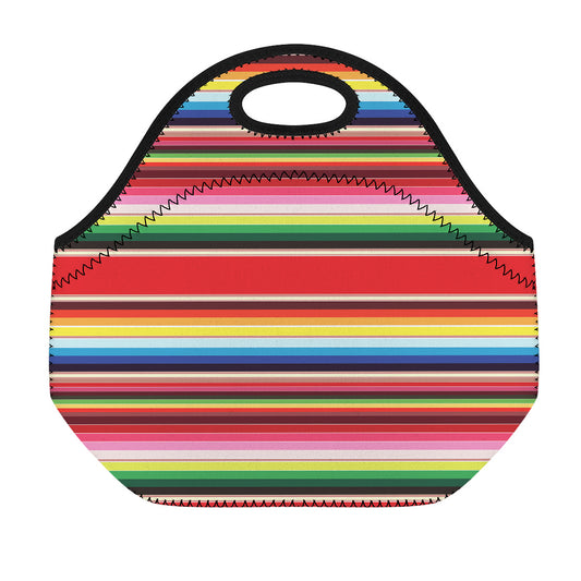 Ethnic Mexican Blanket Stripe Print Neoprene Lunch Bag