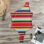 Ethnic Mexican Blanket Stripe Print One Shoulder Bodysuit