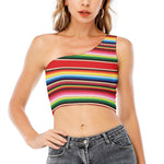 Ethnic Mexican Blanket Stripe Print One Shoulder Crop Top