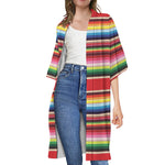 Ethnic Mexican Blanket Stripe Print Open Front Beach Cover Up