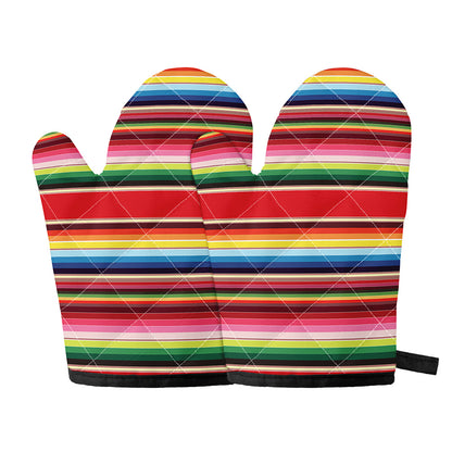 Ethnic Mexican Blanket Stripe Print Oven Mitts
