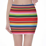 Ethnic Mexican Blanket Stripe Print Pencil Mini Skirt