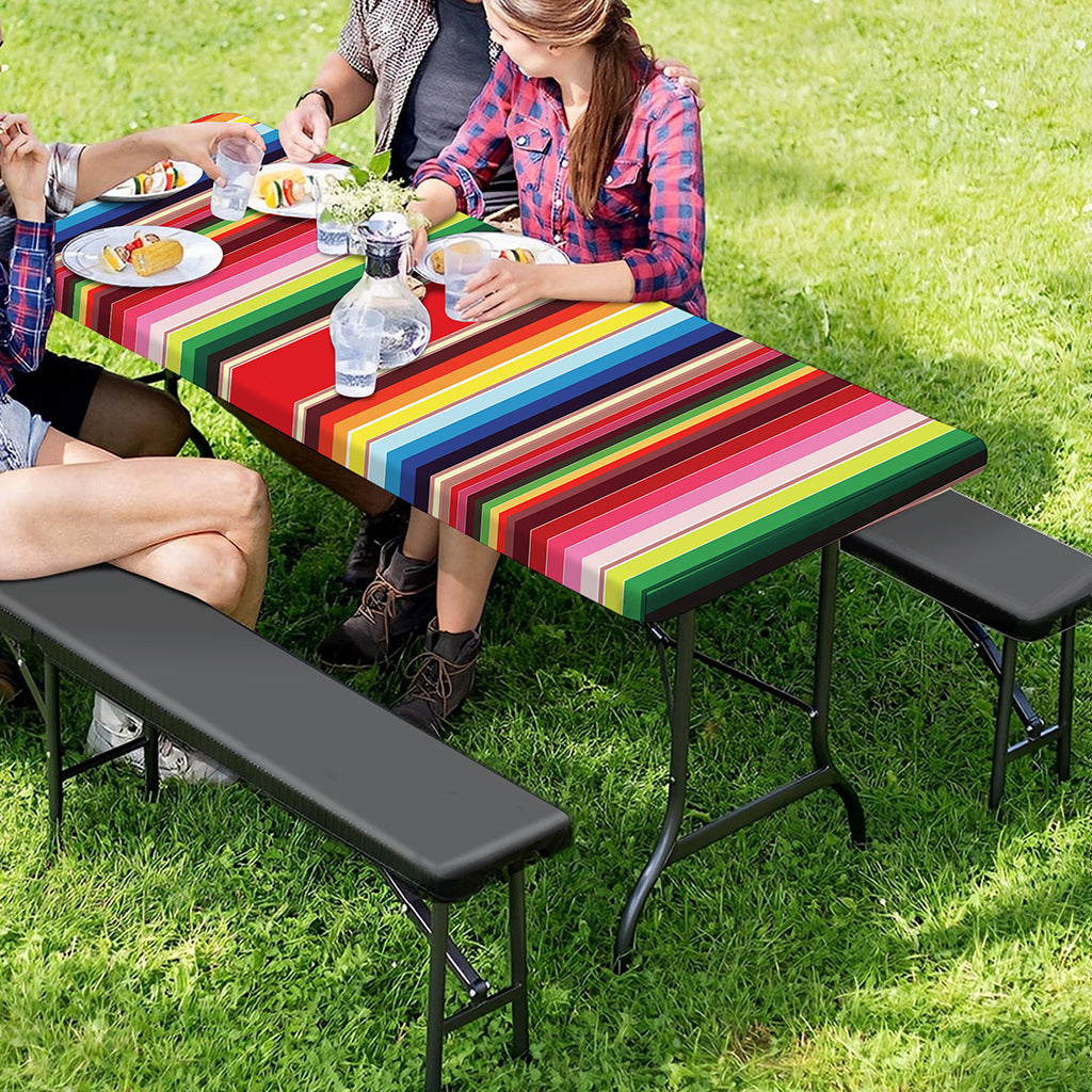 Ethnic Mexican Blanket Stripe Print Picnic Table Cover