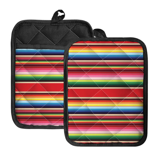 Ethnic Mexican Blanket Stripe Print Pot Holders With Pocket