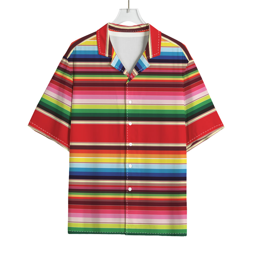 Ethnic Mexican Blanket Stripe Print Rayon Hawaiian Shirt