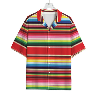 Ethnic Mexican Blanket Stripe Print Rayon Hawaiian Shirt