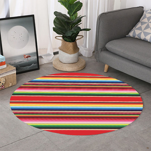Ethnic Mexican Blanket Stripe Print Round Rug