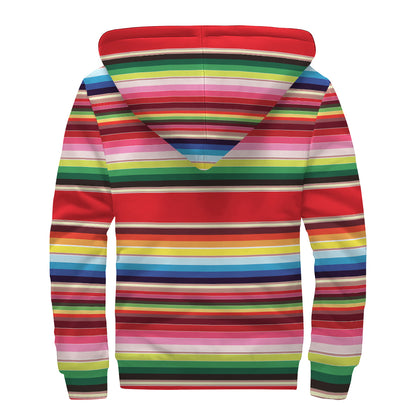 Ethnic Mexican Blanket Stripe Print Sherpa Lined Zip Up Hoodie