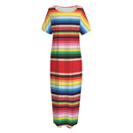 Ethnic Mexican Blanket Stripe Print Short Sleeve Long Nightdress