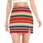 Ethnic Mexican Blanket Stripe Print Side Slit Mini Skirt
