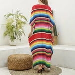 Ethnic Mexican Blanket Stripe Print Silk V-Neck Kaftan Dress