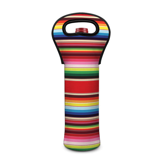 Ethnic Mexican Blanket Stripe Print Single Neoprene Wine Tote