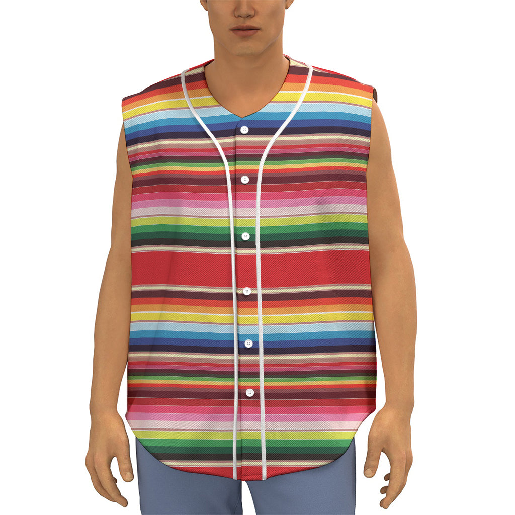 Ethnic Mexican Blanket Stripe Print Sleeveless Baseball Jersey