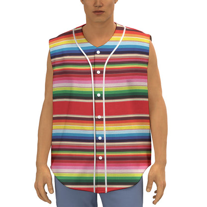 Ethnic Mexican Blanket Stripe Print Sleeveless Baseball Jersey