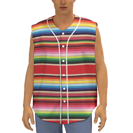 Ethnic Mexican Blanket Stripe Print Sleeveless Baseball Jersey