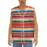 Ethnic Mexican Blanket Stripe Print Sleeveless Baseball Jersey