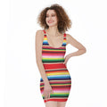Ethnic Mexican Blanket Stripe Print Sleeveless Bodycon Dress
