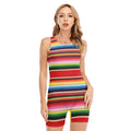Ethnic Mexican Blanket Stripe Print Sleeveless One Piece Swimsuit