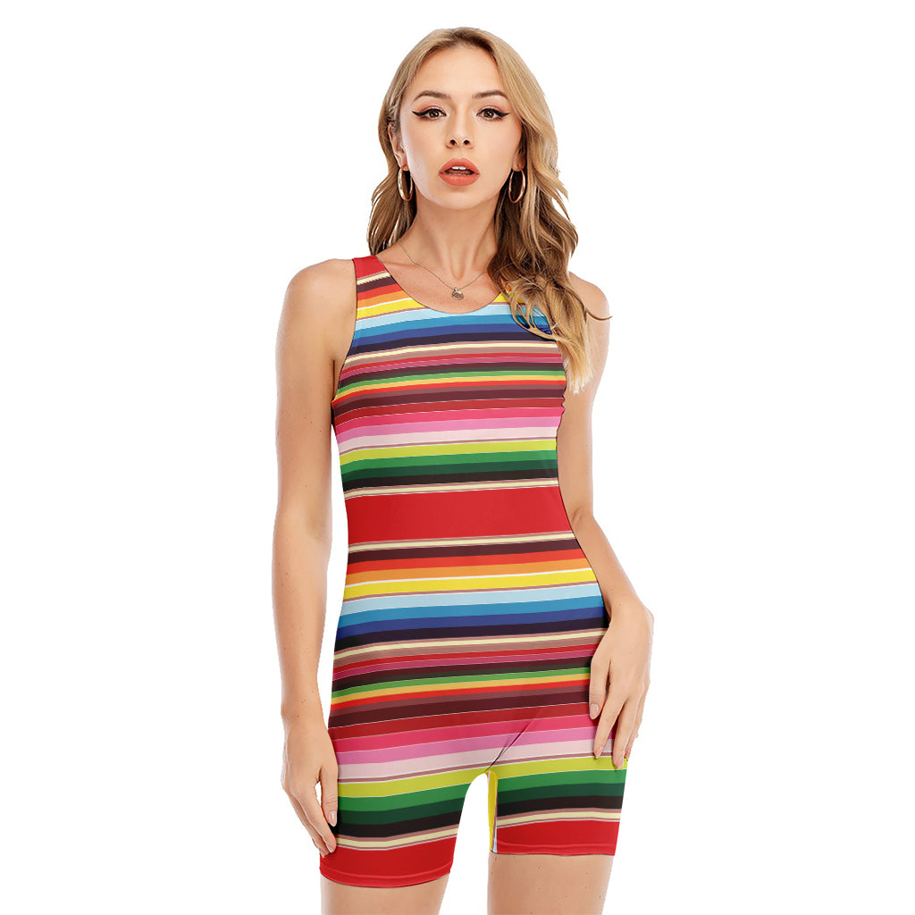 Ethnic Mexican Blanket Stripe Print Sleeveless One Piece Swimsuit