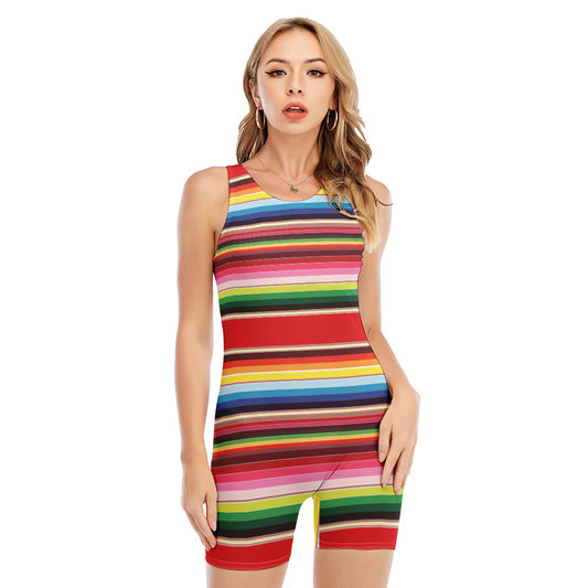Ethnic Mexican Blanket Stripe Print Sleeveless One Piece Swimsuit
