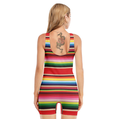 Ethnic Mexican Blanket Stripe Print Sleeveless One Piece Swimsuit