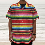 Ethnic Mexican Blanket Stripe Print Textured Short Sleeve Shirt