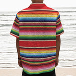 Ethnic Mexican Blanket Stripe Print Textured Short Sleeve Shirt