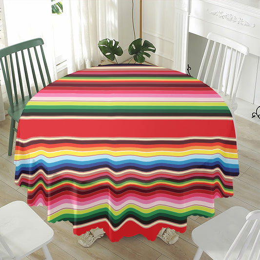 Ethnic Mexican Blanket Stripe Print Waterproof Round Tablecloth