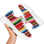 Ethnic Mexican Blanket Stripe Print White Chunky Shoes