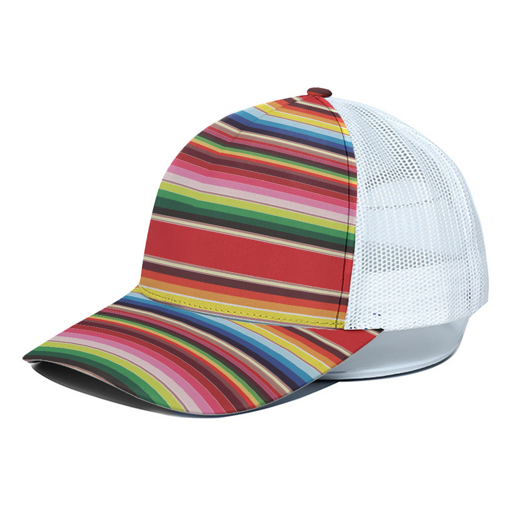 Ethnic Mexican Blanket Stripe Print White Mesh Trucker Cap