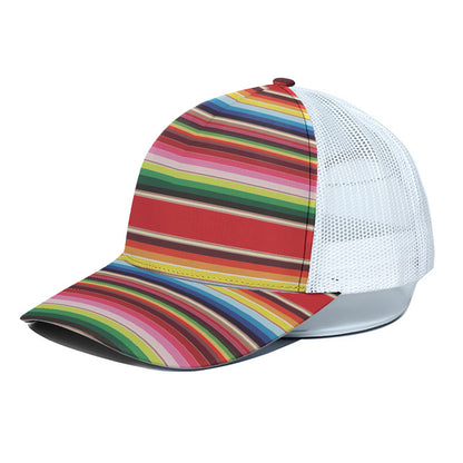 Ethnic Mexican Blanket Stripe Print White Mesh Trucker Cap
