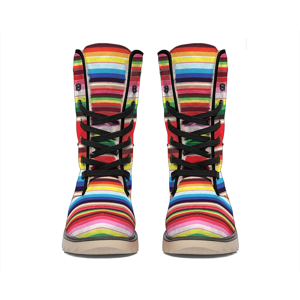 Ethnic Mexican Blanket Stripe Print Winter Boots